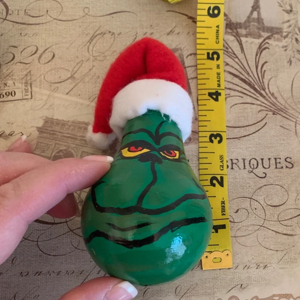 Festive Grinch Ornament with Red Santa Hat 💖